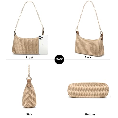 Image of CROJUYI Straw Shoulder Bag for Women Soft Small Woven Shoulder Purse Handbag,Beach Tote Straw Bag for Summer