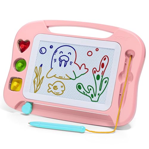 SGILE Toddler Toys for Kids Magnetic Drawing Board for Birthday Gift Toys for 1 2 3 Year Old Girls Boys Etch & Sketch Pad with 3 Stamps Learning and Educational Light Pink
