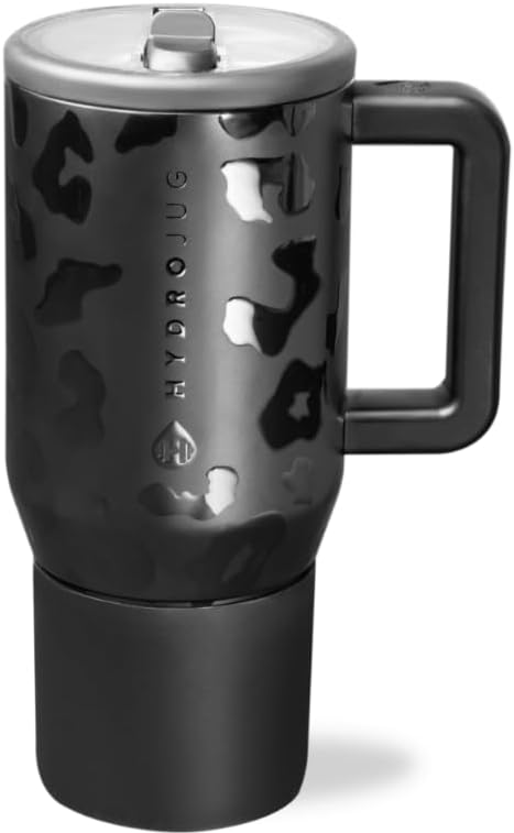 HydroJug Insulated Kids Water Bottle with Flip Straw and Handle, Leakproof and Durable, Perfect for School, Sports, Lunch, Travel and Camping, 590ml, Black Leopard