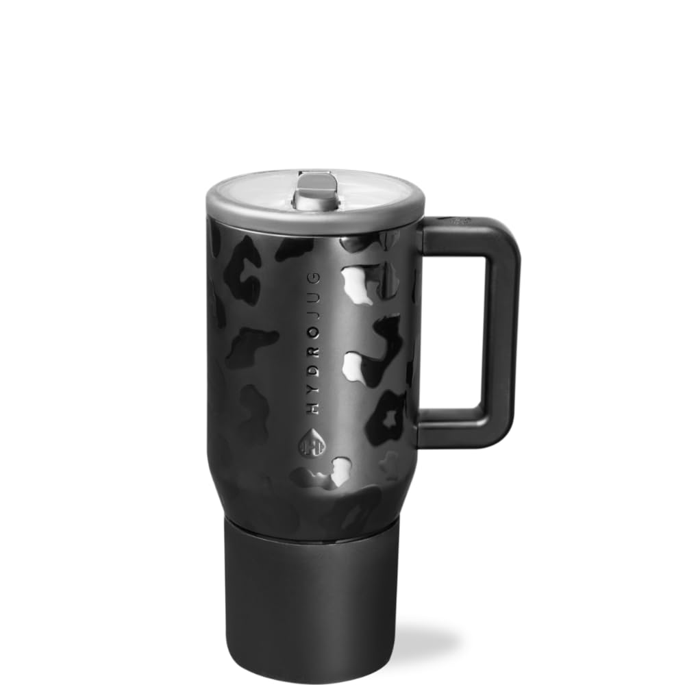 HydroJug Insulated Kids' Water Bottle with Flip Straw and Handle, Leakproof and Durable, Perfect for School, Sports, Lunch, Travel and Camping, 590ml, Black Leopard