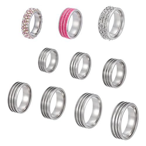 UNICRAFTALE 7pcs 7 Sizes Stainless Steel Triple Grooved Blank Core Ring Set with Velvet Pouches for DIY Inlay Ring Jewelry Wedding Band Making by UNICRAFTALE - Used condition - US$14.17