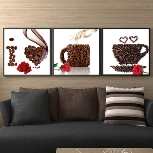 Toile d'art mural rose et amour lot de 3 tableaux 30x30 cm décoration rouge moderne sans cadre