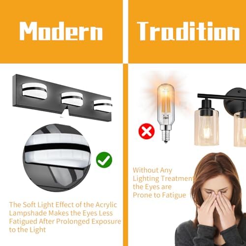 Image of Rotatable LED Bathroom Vanity Light 3-Light 19 inch Black Dimmable ETL | 1550 LM, 15 Min. Quick Install, Acrylic Lampshade, Metal Base, 5000K Color Temperature, Flicker-Free, CRI85 Color Rendering
