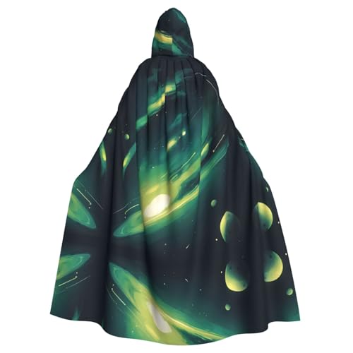 Cape galaxie verte à capuche longue adulte pour soirée et festival
