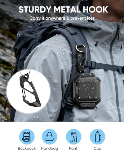 Image of MoKo for AirPods 4 Case Cover with Lock, Waterproof, Black | Secure Lock, IP68 Waterproof, Military‑Grade Shockproof, Keychain, Phone Stand, Cleaner Kit