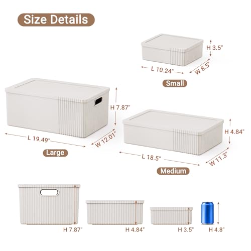 Image of Decorative Storage Bins with Lids, Set of 6, 3 Size Baskets, Ivory