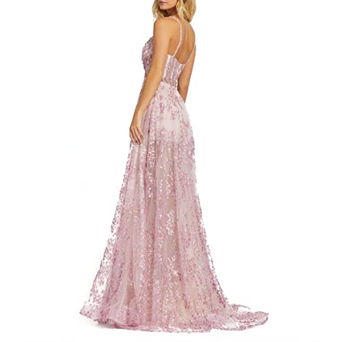 Mac Duggal Womens Floral Sequined Evening Dress Pink 0 #TOP1