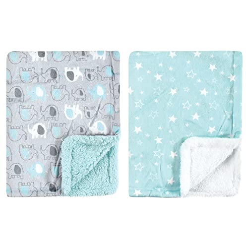 Image of Luvable Friends Unisex Baby Plush Blanket with Sherpa Back, Boy Basic Elephant, One Size