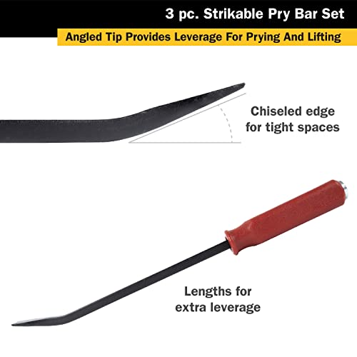 Tekz 17113 3-Piece Angled Tip Pry Bar Set With Strike Cap Handle #TOP3