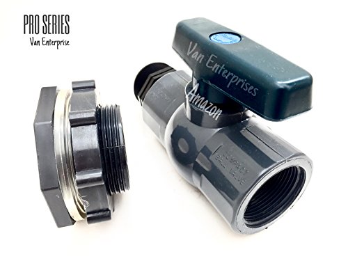Van Enterprises 1.5" PRO SERIES PVC Ball Valve Spigot Kit with Bulkhead Fitting Adapter for Rain Barrels, IBC, and Behrens Steel Water Tanks
