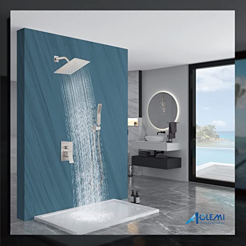 Aolemi Shower System Faucet 8 Inch Bruhsed Nickel With Rainfall Shower Head And Handheld Spray Wall Mount Double Function Shower Combo Set Rough-In Valve And Shower Trim Included Bathroom #TOP6