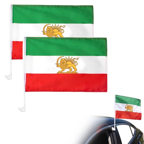 2 PCS Iran Flag for Car Small Iranian Flag with Lion and Sun Double-sided Printed Persian Flag for Sedan SUV Truck MPV Decoration (A)
