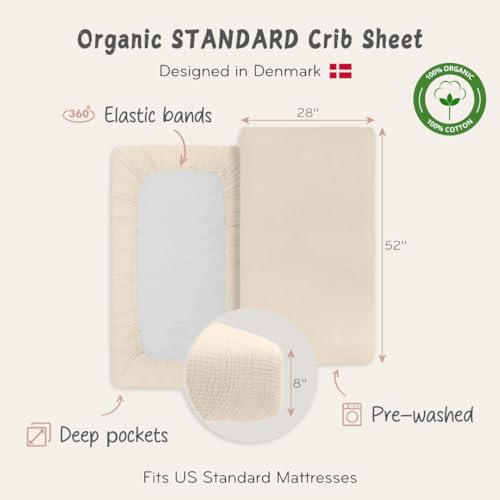 Image of Crib Sheets - Organic Cotton Muslin Fitted Crib Sheet - Standard Size for Baby Boy and Baby Girl 28 inch x 52 inch Ultra-Soft and Breathable. (Fog)