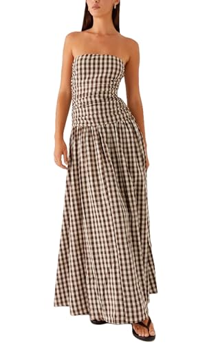 NUFIWI Women Ruched Tube Long Dress Sleeveless Bodice Top Maxi Dress Elegant Strapless A Line Summer Dresses2