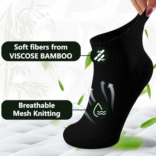 Image of +MD Bamboo Viscose Ankle Socks for Women and Men, Smell Control Breathable Cushioned Sole Casual 6 Pairs