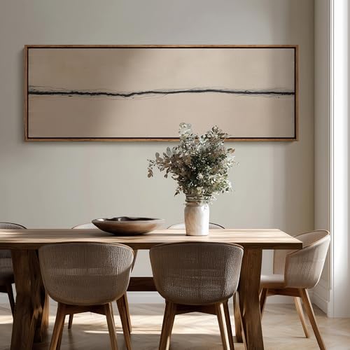 wall26 Large Framed Wall Art Canvas Print - Minimal Line Horizon Minimalist Beige Abstract Wall Decor - Contemporary Artwork for Living Room Bedroom Office - 60"x20" - Image 5