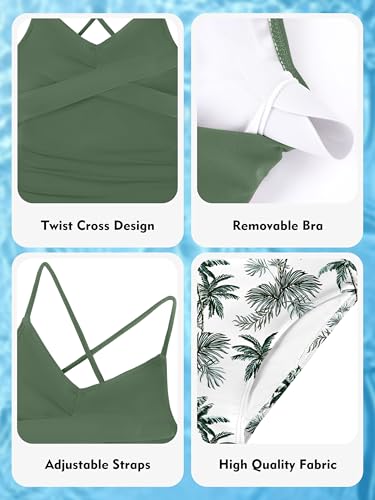 Image of Girls Swimsuit Tankini Criss Cross Ruched 2 Piece Bathing Suit Printed Girl Swimwear for Teens 9-16Y