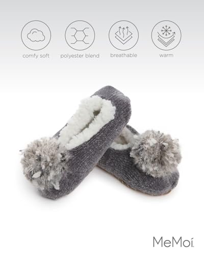 Image of MeMoi Women's Chenille Non-Skid Pom-Pom Slippers