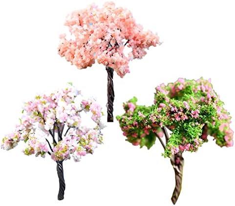 curfair Artificial Plant Fake Flower Exquisite 3Pcs Mini Cherry Blossoms Miniature Landscape Bonsai Ornament Dollhouse Decor Home Decor-3pcs