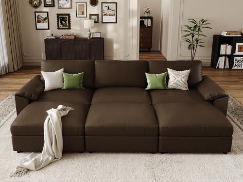 Image of EASE MOOSE Modular Sectional Sofa Bed, Sectional Couch Sleeper, Deep Brown