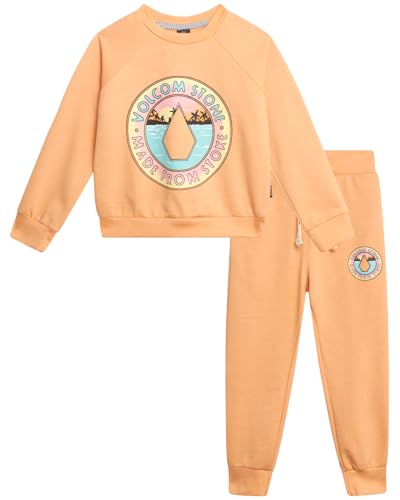 Volcom Girls Toddler Sweatsuit - 2 Piece Frech Terry Crew Neck Pullover Girls Sweatshirt and Toddler Kids Sweatpants