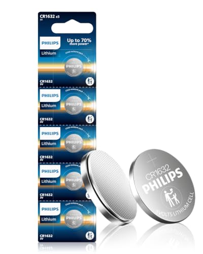 PHILIPS CR1632 3V Lithium Coin Cell Battery (5 Pack), Long Lasting Power, Child Safety Packaging, for Car Key Battery, Fitness Trackers, Sensors, Monitors, Optics