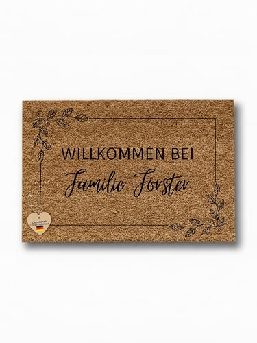 Bärenfreunde Kokosmatte Fußmatte personalisiert Geschenk zur Hochzeit indiduelle Hochzeitsgeschenke Geschenke zum Einzum und Umzug mit individuellem Namen (Blumenkranz 40x60 cm)