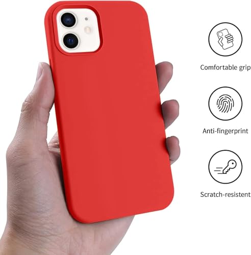 Image of Premium Liquid Silicone Case for iPhone 12 & 12 Pro - Slim Full Body Protective Back Cover with Soft Microfiber Lining, Anti-Slip Grip Scratch Resistant Phone Case(Red)