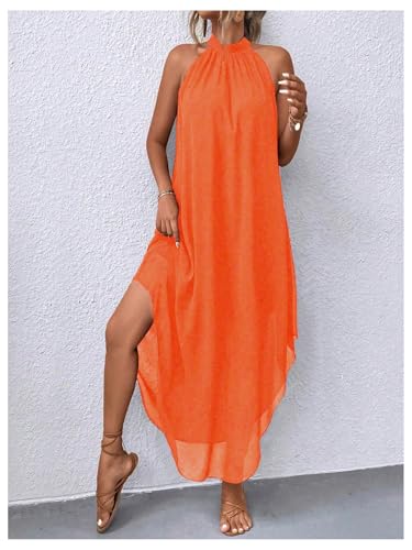 Image of Verdusa Women's Wedding Guest Dress Halter Flowy Chiffon Long Dresses | Cocktail Dress, Asymmetrical Dress for Women, Sleeveless, Prom Dress, Cruise Outfits, Boho