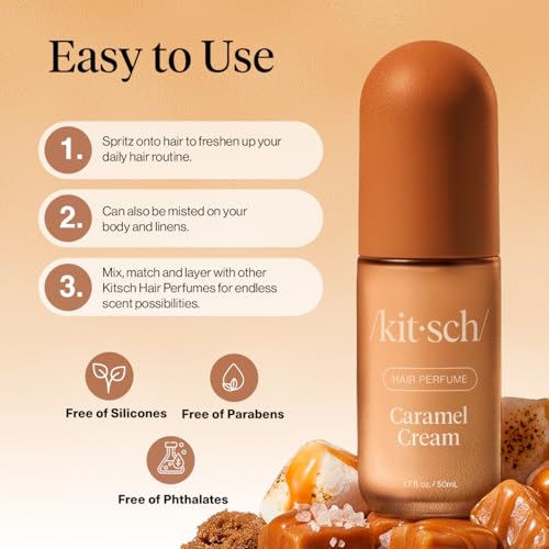 Image of Kitsch Hair Perfume for Women - Caramel Cream | Clean, Deodorizing & Patented Odor-Eliminating Technology Hair Spray & Body Mist - Freshen Hair & Body- Creamy Caramel & Whipped Vanilla Scent - 50mL