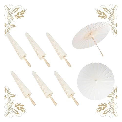 Sombrillas de papel blancas con varillas de bambú para accesorios de fotos