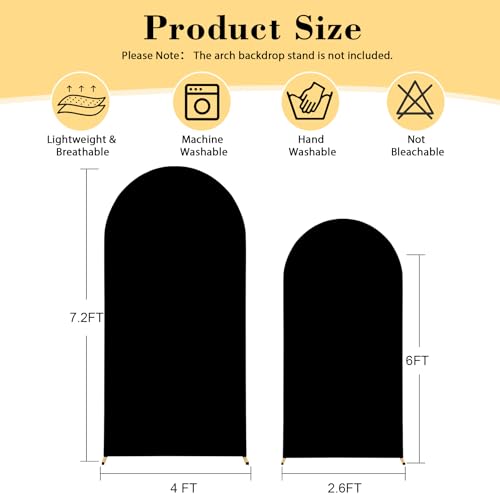 Image of Black Arch Cover 7.2 and 6ft Black Arch Backdrop Cover Set of 2 Spandex Wedding Arch Stand Covers for Birthday Party Baby Shower Bridal Shower Wedding Ceremony Banquet Photo Background Decorations