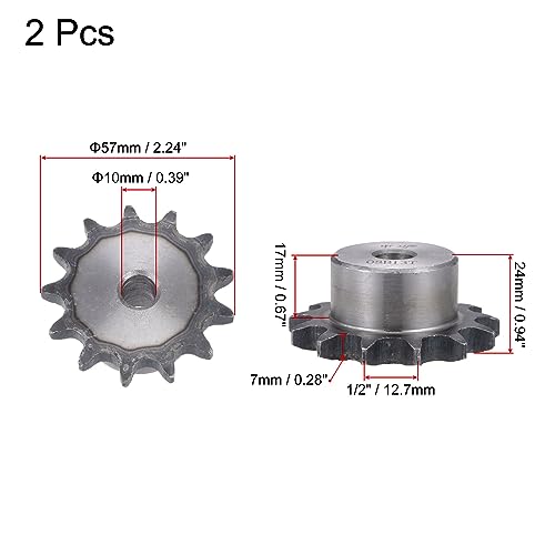 sourcing map Kette Rolle Zahnrad 10mm Bohrung 1/2 Abstand 13 Zahn Einzeln Strand Typ B Kette Ritzel A3 Karbonstahl Rolle Kette Ritzel für ISO 08B Kette 2Stk