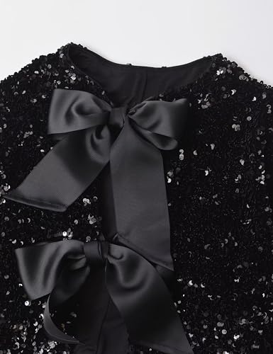 Women Tie-Front Sequined Jacket Long Sleeve Sparkling Cropped Top with Bow Party Concert Night(Black-L)4