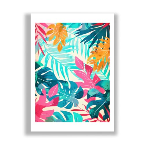 Neon Jungle Leaf Pattern grande affiche mate pour raviver un mur blanc sans reflets