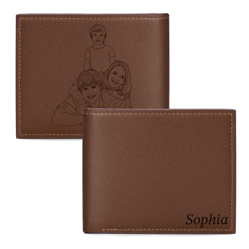 Custom Leather Wallet for Men, Personalized Men's Leather Wallet Engraved Name & Photo Gifts for Men Husband Boyfriend Father