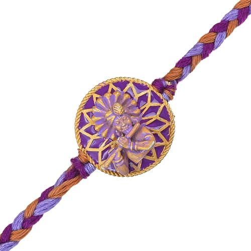 Image of eCraftIndia Purple Krishna Playing Flute Rakhi for Brother Bhaiya Bhai with Best Bro Ever Fridge Magnet | Roli Chawal Pack