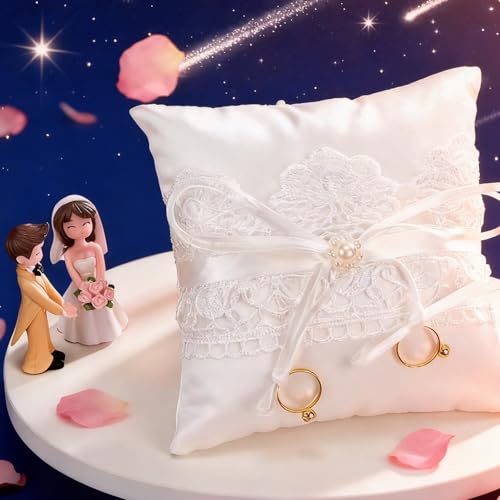 Nexolia Wedding Ring Bearer Pillow Ivory Lace Bow Cushion for Ceremony Creative Wedding Supplies Gift Anniversary Keepsake