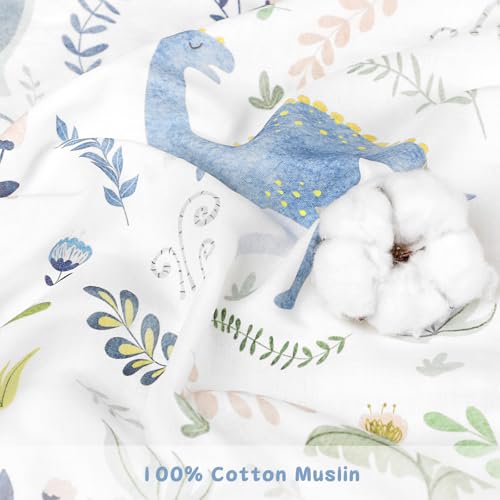 Image of Pea Pod Muslin Toddler Bedding Set 3-Piece - Soft Breathable Crib Bedding with Fitted Sheet, Quilt & Pillowcase for Infant & Kids Bed | Machine Washable Nursery Bed Set (Dinosaur)