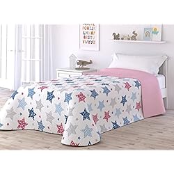 Colcha Infantil Cama 90 Zara Home Victorio & Lucchino Colcha Fina Infantil de Verano y Primavera Sin Cojines. Ligera Colcha cubrecama de microfibra. (Cama 90cm, Estrellas Rosa)