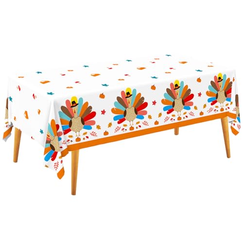Image of Gatherfun Turkey Thanksgiving Party Supplies - 3 Pack Disposable Plastic Tablecloth, 54 inchx108 inch Table Cover Ideal for Autumn and Thanksgiving Party Decorations