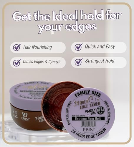 Image of EBIN NEW YORK 24 Hour Edge Tamer Extreme Firm Hold - Edge Control Gel with Argan Oil & Castor Oil, No White Residue for Sleek Natural Hair, Styling Products for Women - 8.25 fl oz