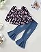 Kucnuzki Little Girls Clothes Long Sleeve Tops Black Ruffle Floral Shirt Blue Denim Jeans Girls Flare Pants Little Girl Fall Outfit For 4T 5T Kids Clothes