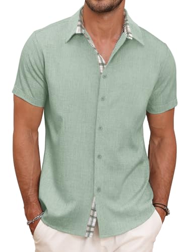 Mens Button Down Casual Summer Beach Shirts Short Sleeve Vacation Wedding Shirt with Pocket