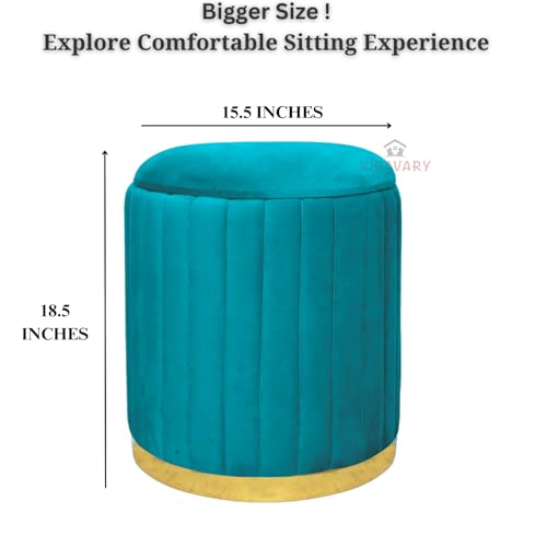 Image of Round Velvet Luxurious Storage Ottoman, Pouf with Storage Vanity Stool Chair,Upholstered Foot Rest Stool with Gold Strip Base for Living Room or Bedroom (Aqua., Large-40Dx40Wx46H)