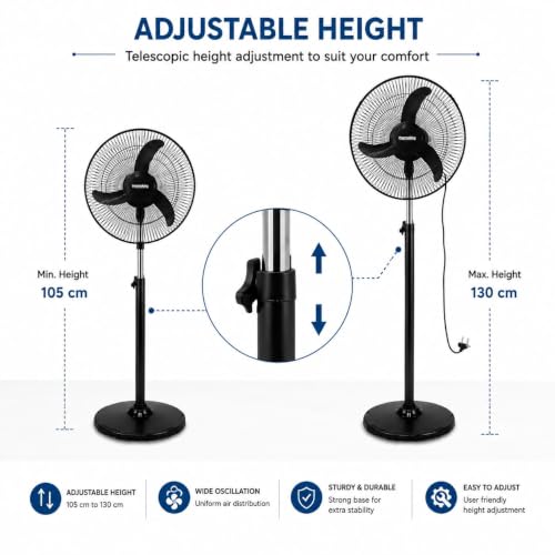 Image of Thermoking Bullet 400mm High Speed Pedestal Fan | 2200 RPM Powerful Air Delivery | Adjustable Height | Heavy Duty Stand Fan | 3 Speed Control | Home, Office, Shop & Industrial Use