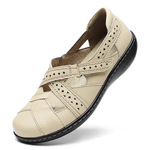 TERRIKAT Women's Casual Nude Loafers Cute Slip On Comfort Walking Flats Leather Driving Moccasins Fashion Closed Toe Boat Shoes 6 M US 1308-Luo6