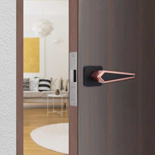 Image of Godrej Mortise Door Handle | Handle for Internal Doors, Bathroom Doors | NEH 22 | Retractable Baby Latch | Matte Black Rose Finish | Keyless Mechanism for Privacy | 5 Years Warranty