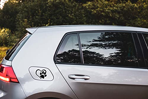 Autosticker Herz mit Pfote - Schwarz, 11 x 10 cm, Autoaufkleber Tuning, Sticker für Heckscheibe oder Laptop, Auto Gadget für Fahrzeug, Hund und Katze, wetterfestes Deko Motiv mit Anleitung, tradercat