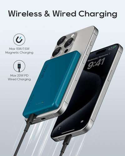 Kuulaa Power Bank Magnetico 10000mAh PD 20W, Ultra-slim Caricabatterie Portatile Wireless USB C Ricarica Rapida PD QC 3.0, Mag-safe Power Bank con USB-C Compatibile con iPhone 15 14 13 12 Pro Max Mini - Immagine 1